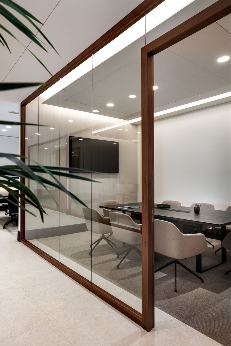 High-Tech Conference Room featuring Acoustic Wood Louver Wall Panels #37